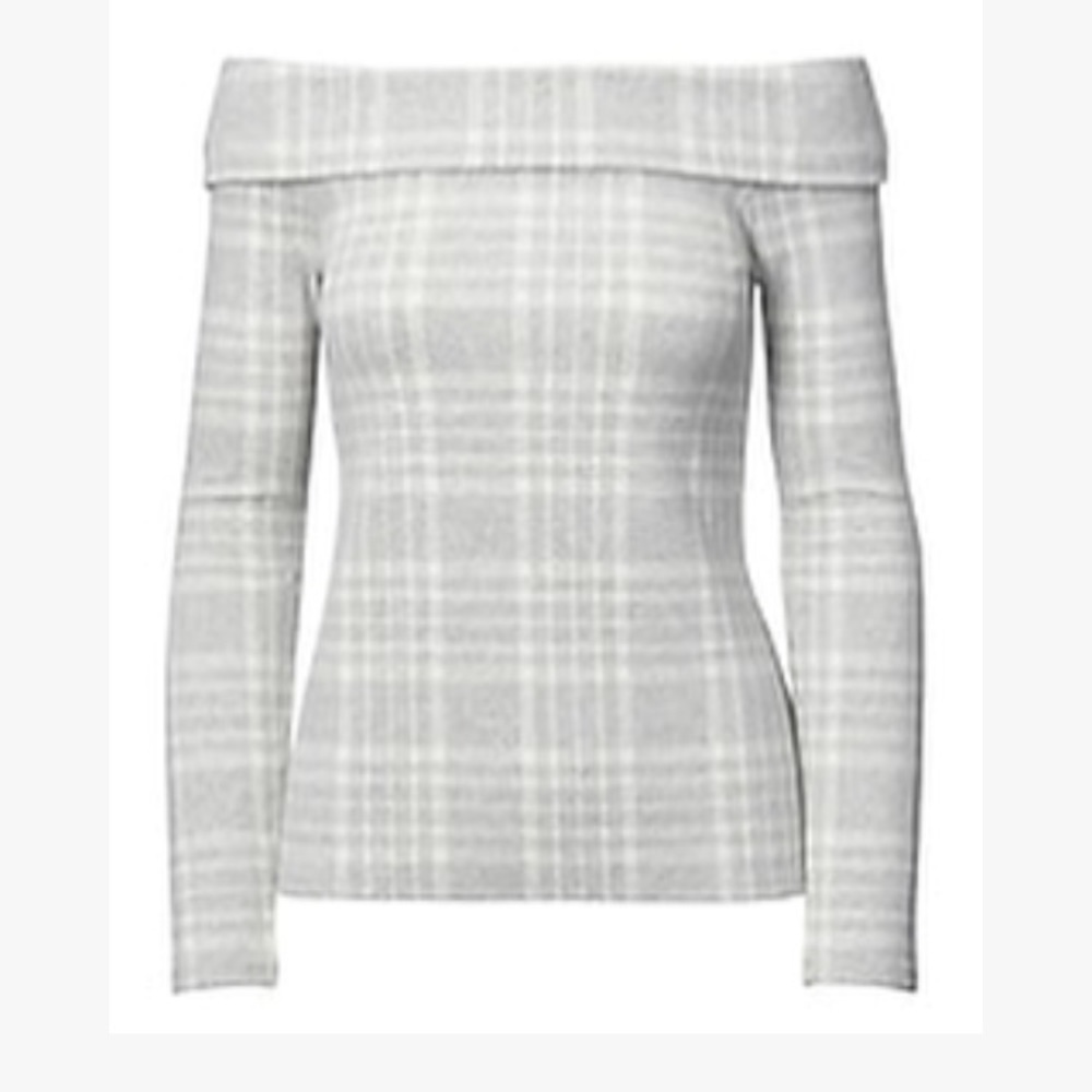 NEW Banana Republic Gray Plaid Off Shoulder Top